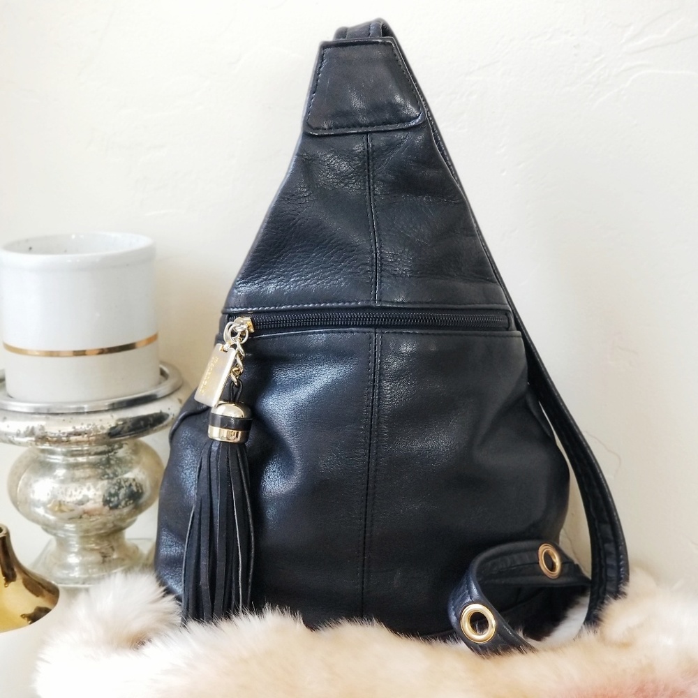 Tignanello genuine black leather sling bag